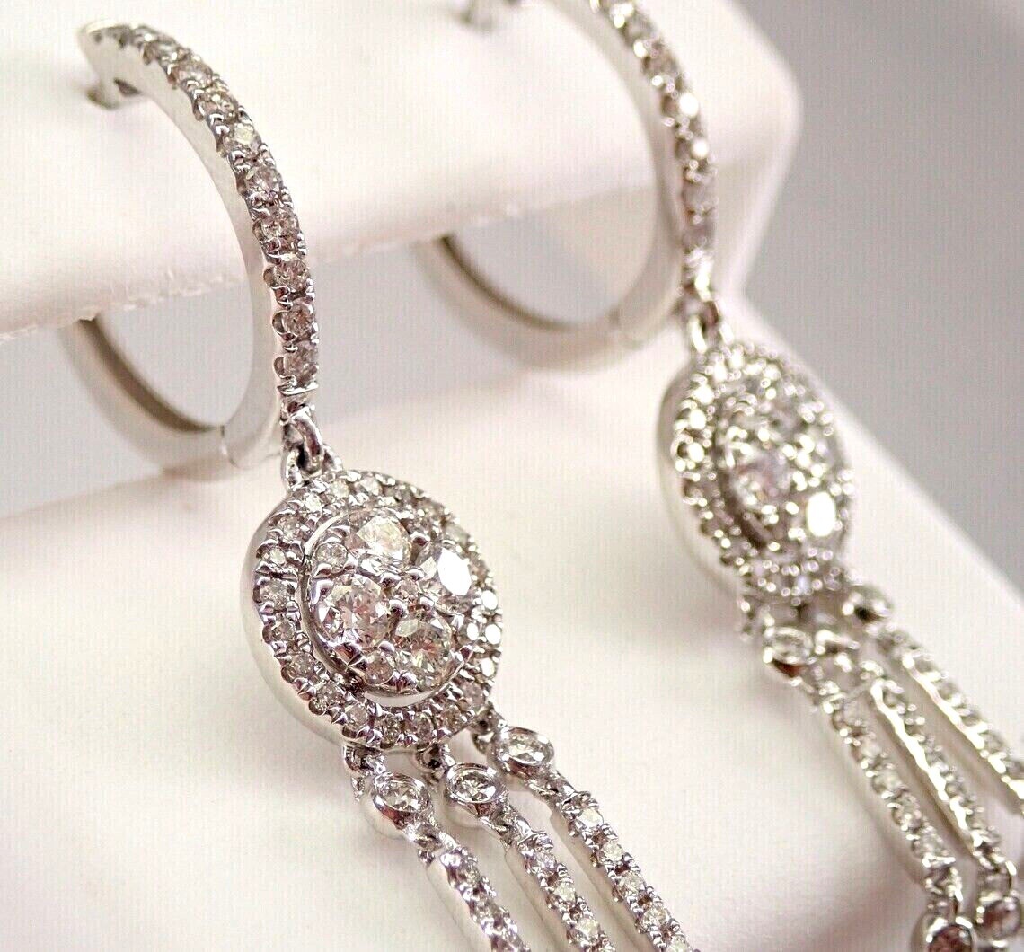 Stunning Round Cut Simulated Diamond Long Drop Earrings In 14K White Gold Plated