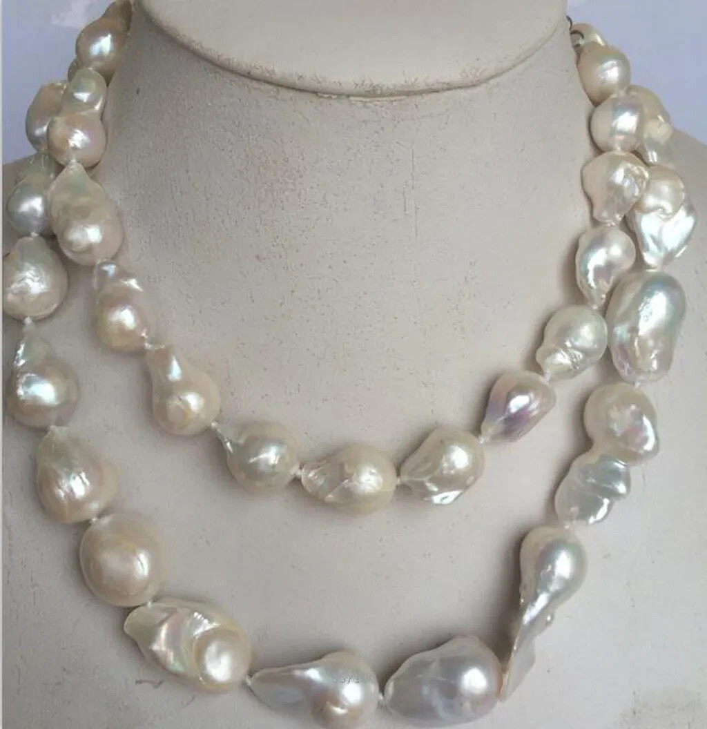 32inch Huge 15-20mm Natural South Sea Genuine White Baroque Keshi Pearl Necklace