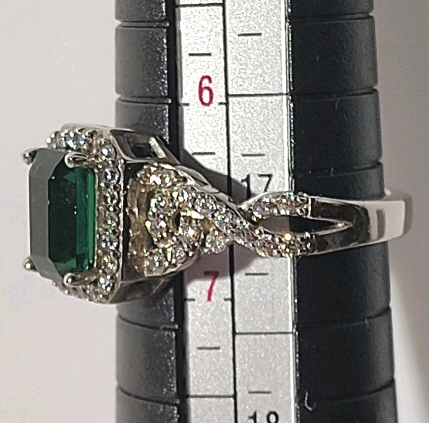 BR SUN Maker’s Mark Silvertone Emerald, Crystal Earrings & Ring