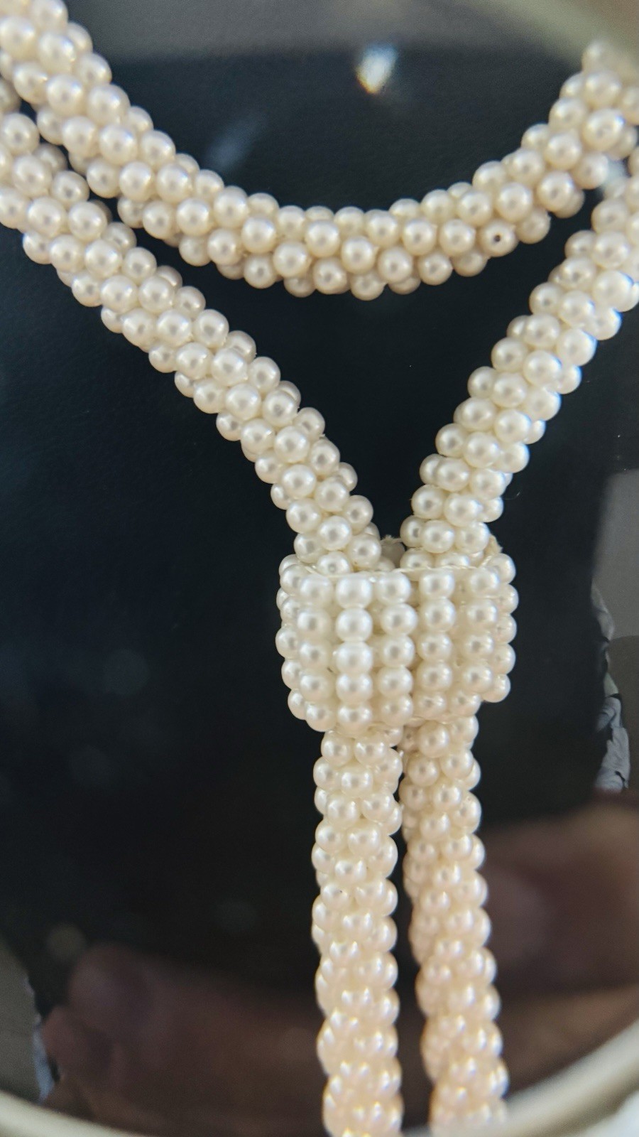 Faux Seed Pearl Lariat Necklace Woven Slider Tassel Flapper Boho VTG