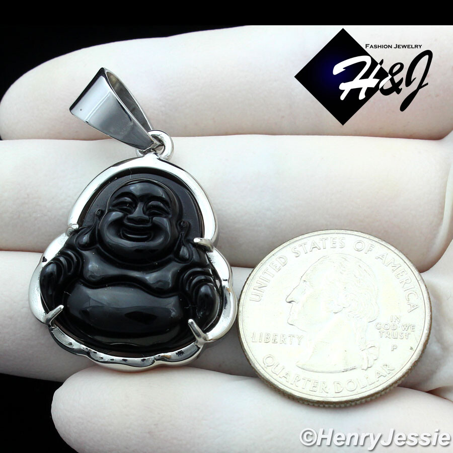 MEN WOMEN Stainless Steel Black Onyx Silver Buddha Charm Pendant*P123