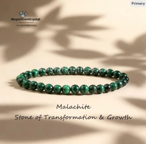 Genuine Malachite Stone Bracelet Healing 6mm Beads Green Crystal Unisex Jewelry