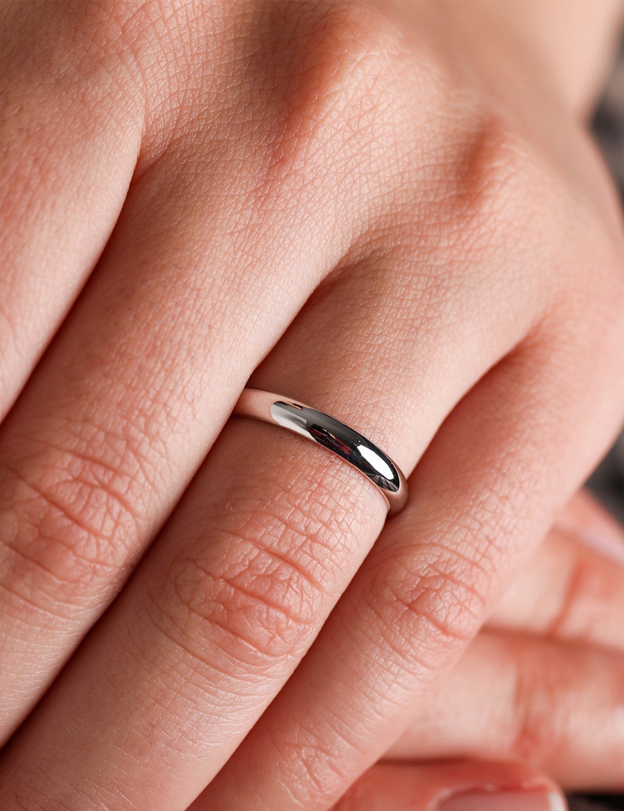 Platinum Plated Band Ring 3 mm | Simple Silver Dome Wedding Ring Minimal Jewelry