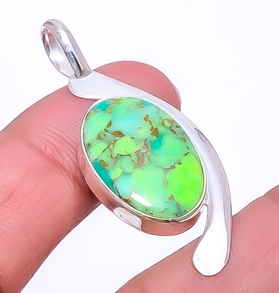 Copper Green Turquoise – Arizona 925 Sterling Silver Pendant 1.87″ P4-29