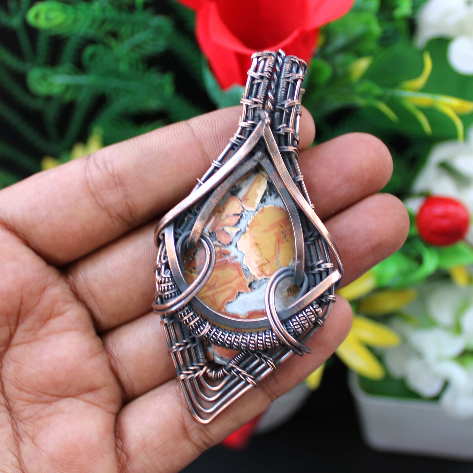 Maligano Jasper Pendant Copper Wire Wrapped Pendant Birthday Gift For Girlfriend