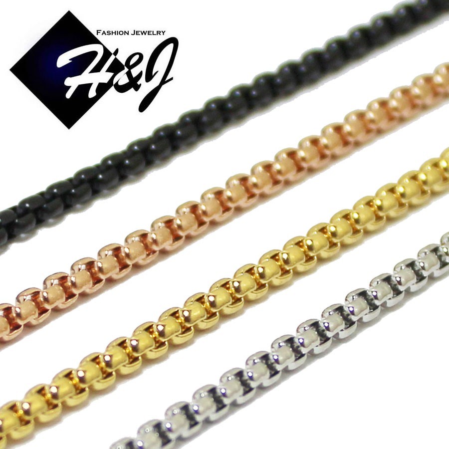 16-36″Men Women Stainless Steel 3mm Silver/Gold/Black Plated Box Chain Necklace