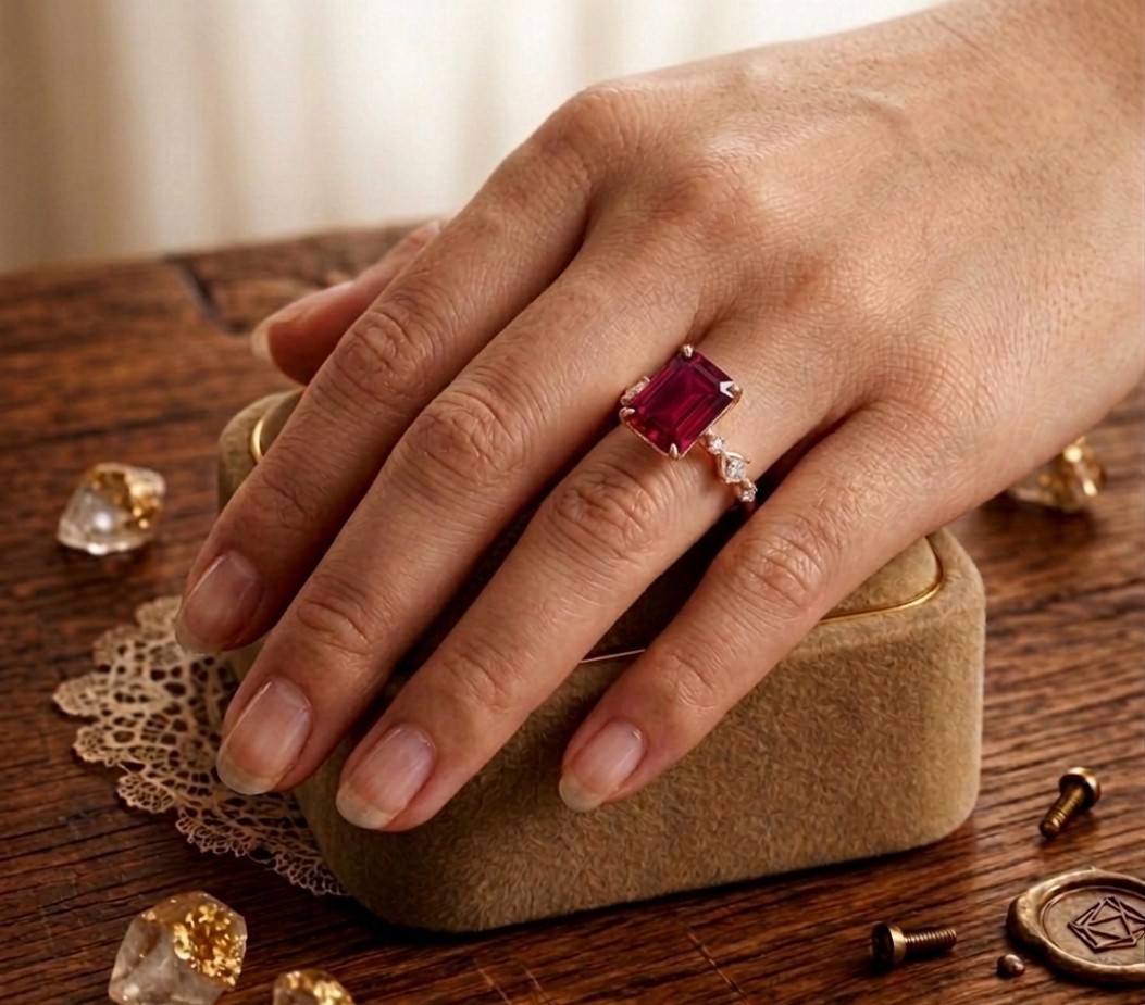 3.10 Emerald Cut Natural Ruby Diamond Proposal Ring 14k Solid Yellow Gold