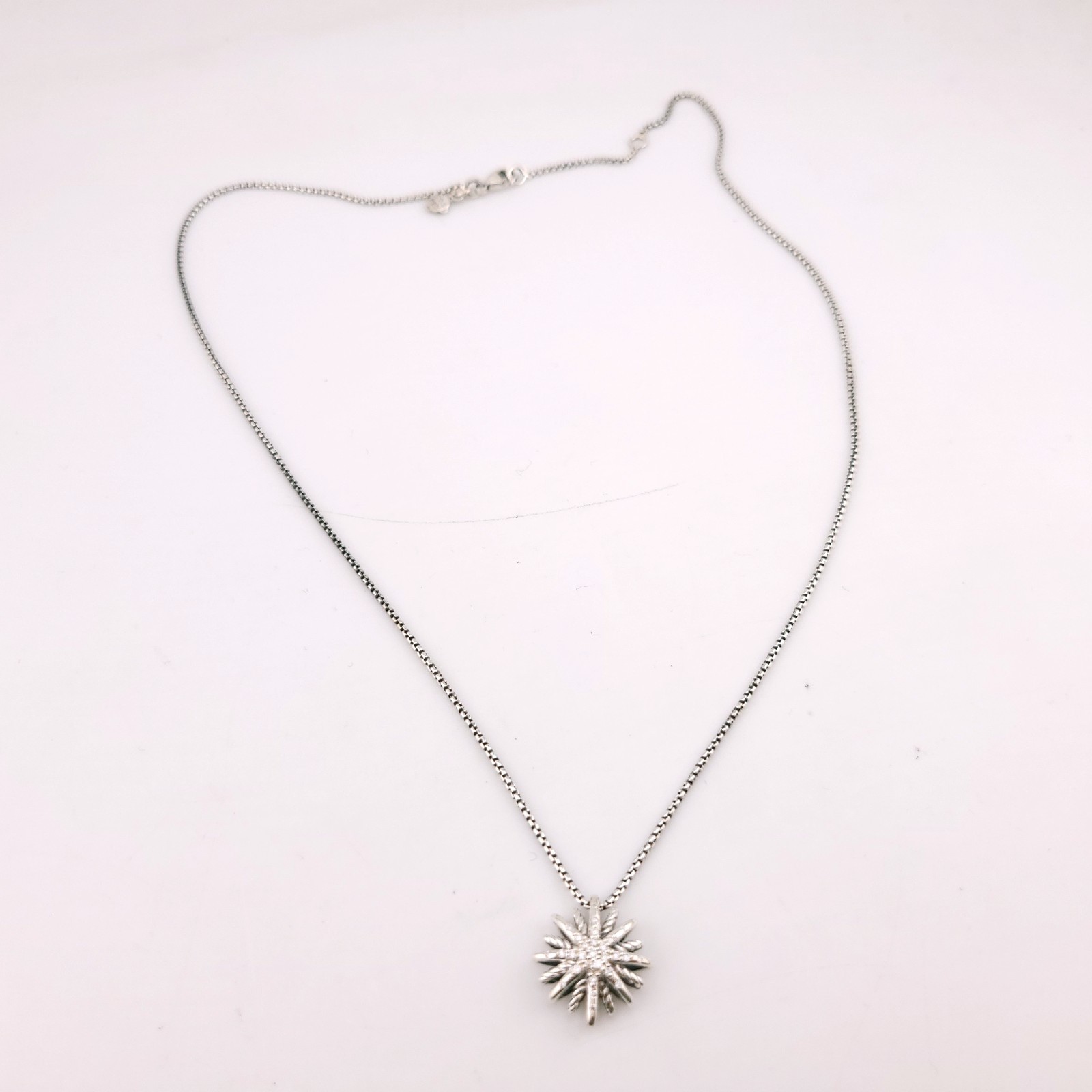 DAVID YURMAN Sterling Silver Small 16mm Starburst Diamond Pendant Necklace
