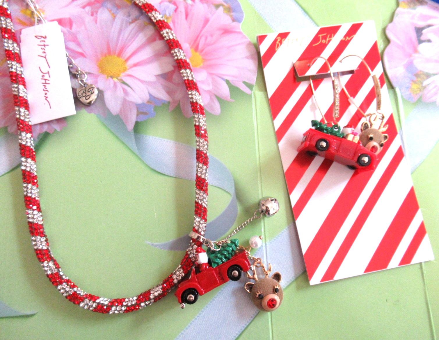 BETSEY JOHNSON Holiday Truck Pendant Necklace & Holiday Truck Earrings NWT