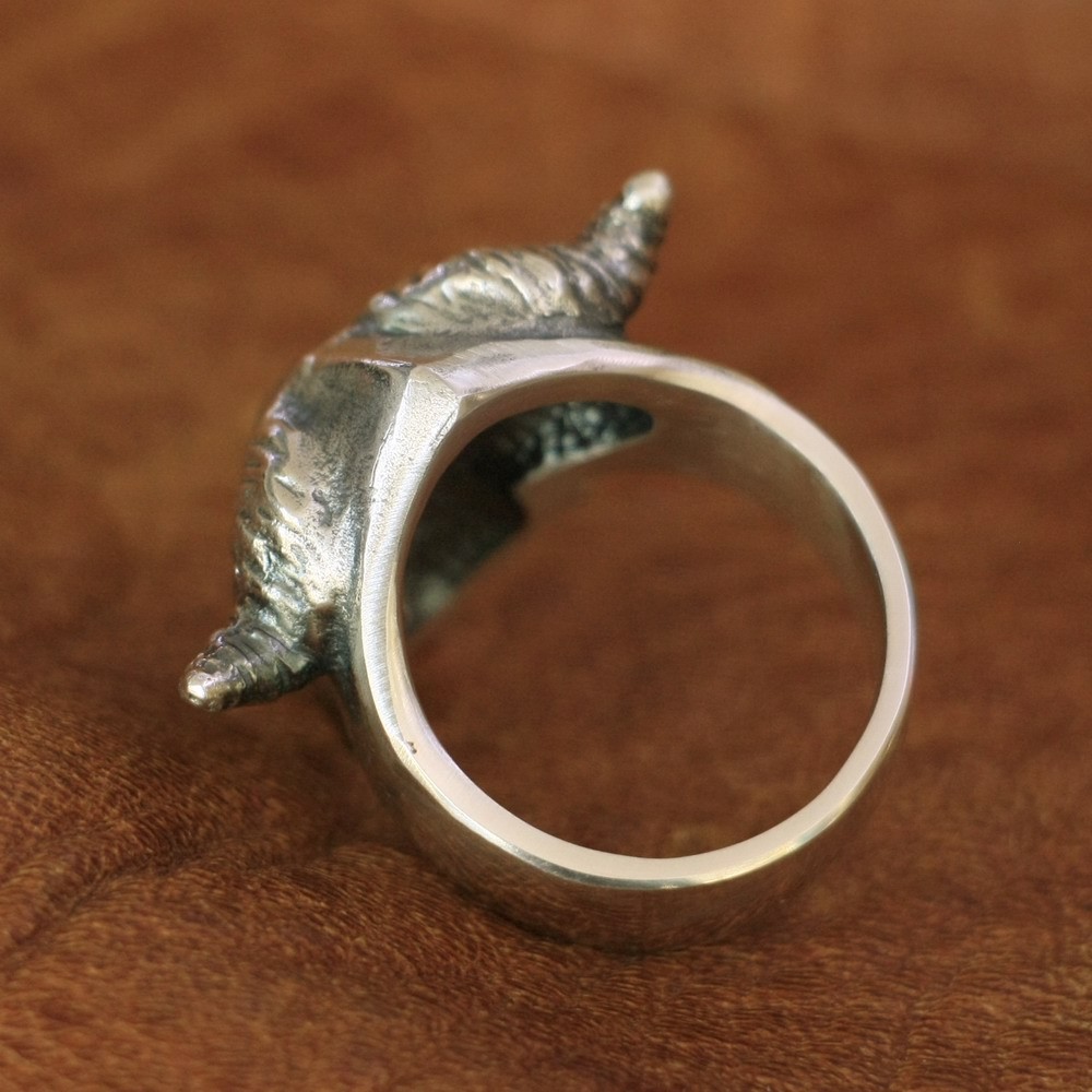 Buffalo Skull Bull Horn 925 Sterling Silver Ring Mens Jewelry TA133A US 7~13 EZ