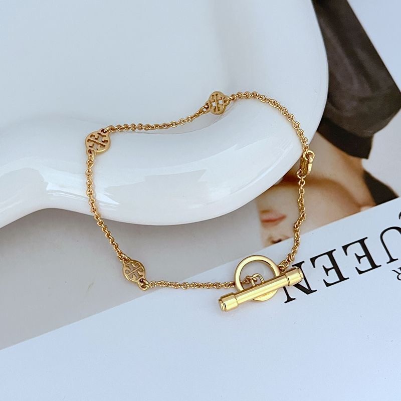 New Burch TB Logo Chain Bracelet Gold with Jewelry Pouch Size:21cm