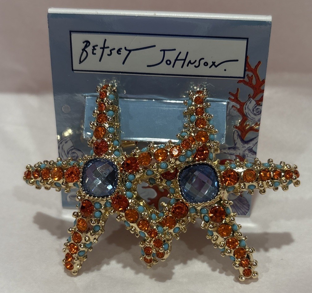 Betsey Johnson Starfish Statement Earrings Rhinestone Gold Tone Coastal NWT