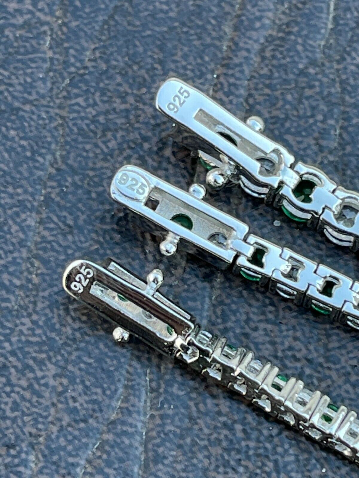 Tennis Bracelet SOLID 925 Sterling Silver Iced Simulated Diamond & Green Emerald