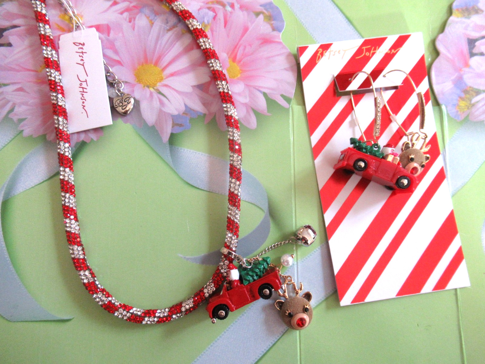 BETSEY JOHNSON Holiday Truck Pendant Necklace & Holiday Truck Earrings NWT