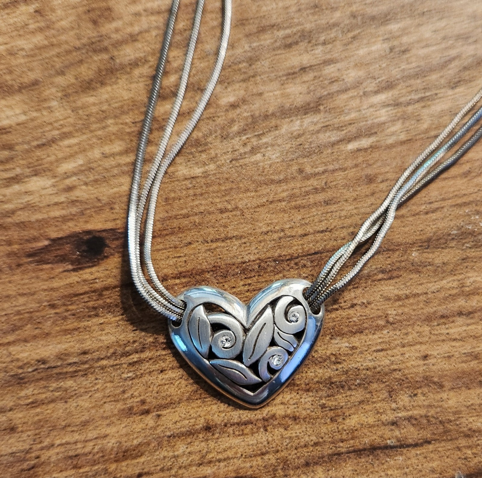 Brighton Heart Slide Pendant Multi Strand Necklace & Earrings Scroll & Crystals