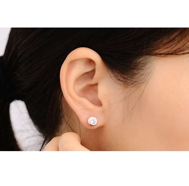 Solid 925 Sterling Silver CZ Round Bezel Stud Earrings 6.5mm 1/4 inch Gift PE21