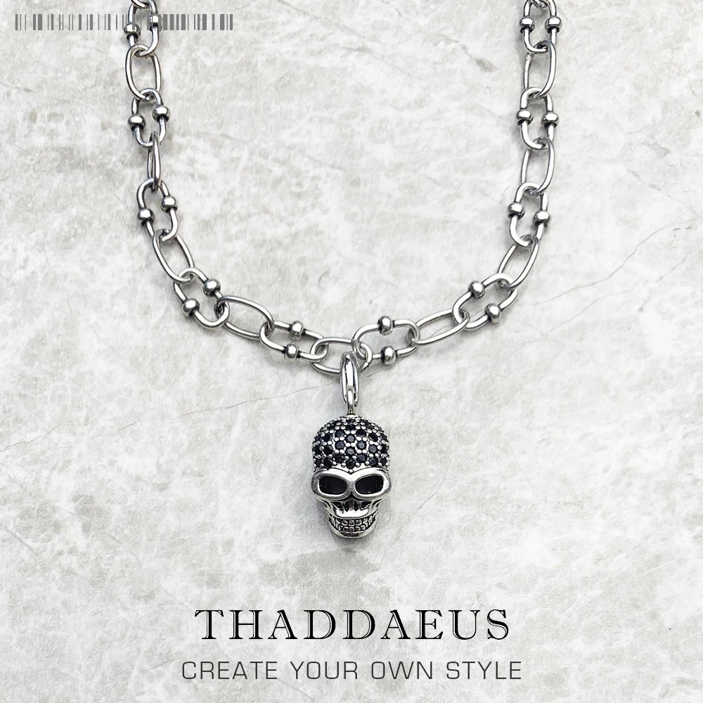 925 Sterling Silver Skull Pave Charm Necklace Gothic Punk Pendant Jewelry Gift