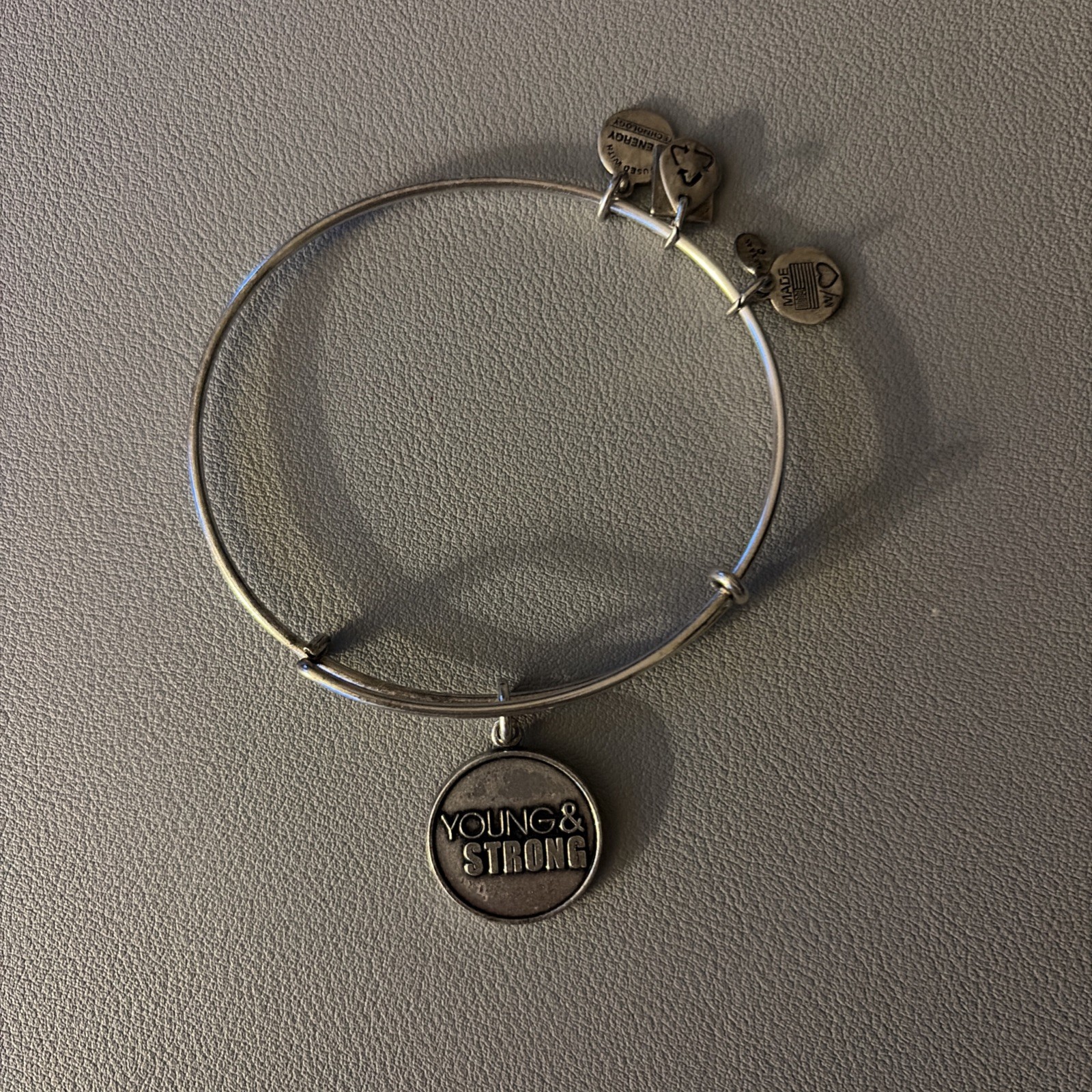 ALEX & ANI Silver “YOUNG & STRONG” Metal Crystal Silver Charm Wrap Bracelet ✨️