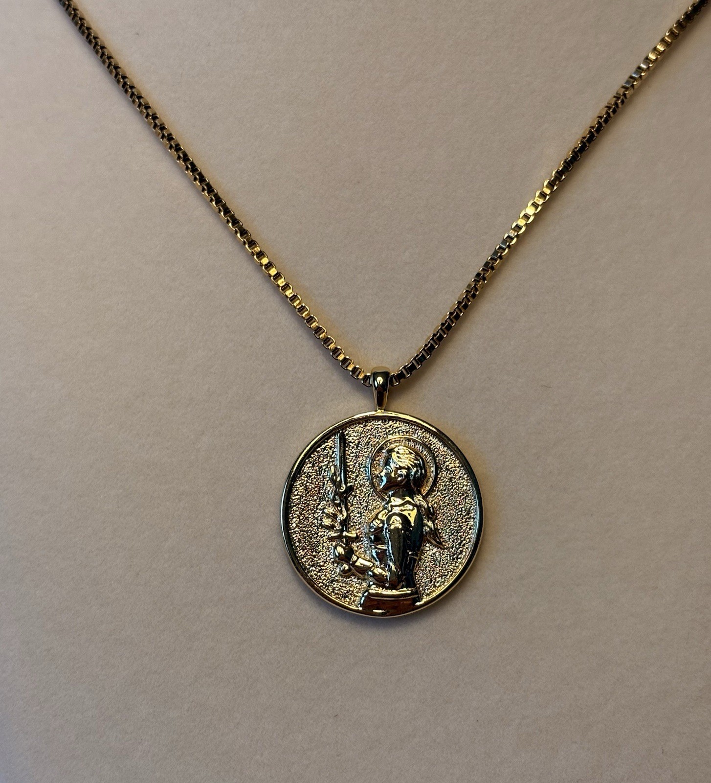 18K Gold Plated Greek Mythology Coin Pendant and Necklace / Joan Of Ark Goddess