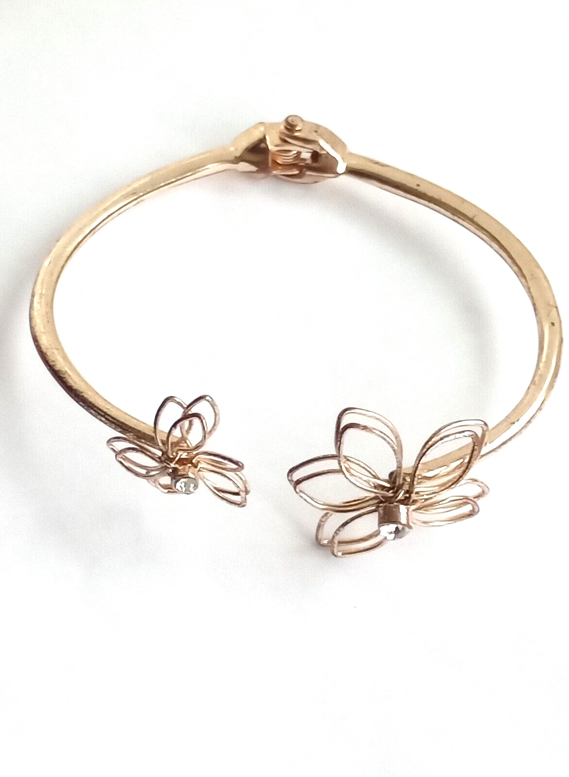 Flower Hinged Bangle Bracelet Modernist Minimalist Open Work Rose Gold Tone 6-8