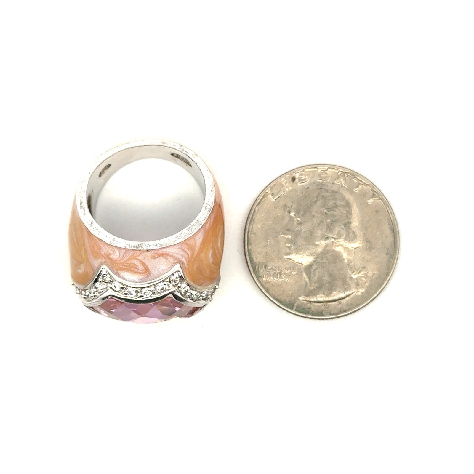 Size-7 Lauren G. Adam’s 925 Sterling Silver Enamel & Pink CZ Dome Ring, 14.4g