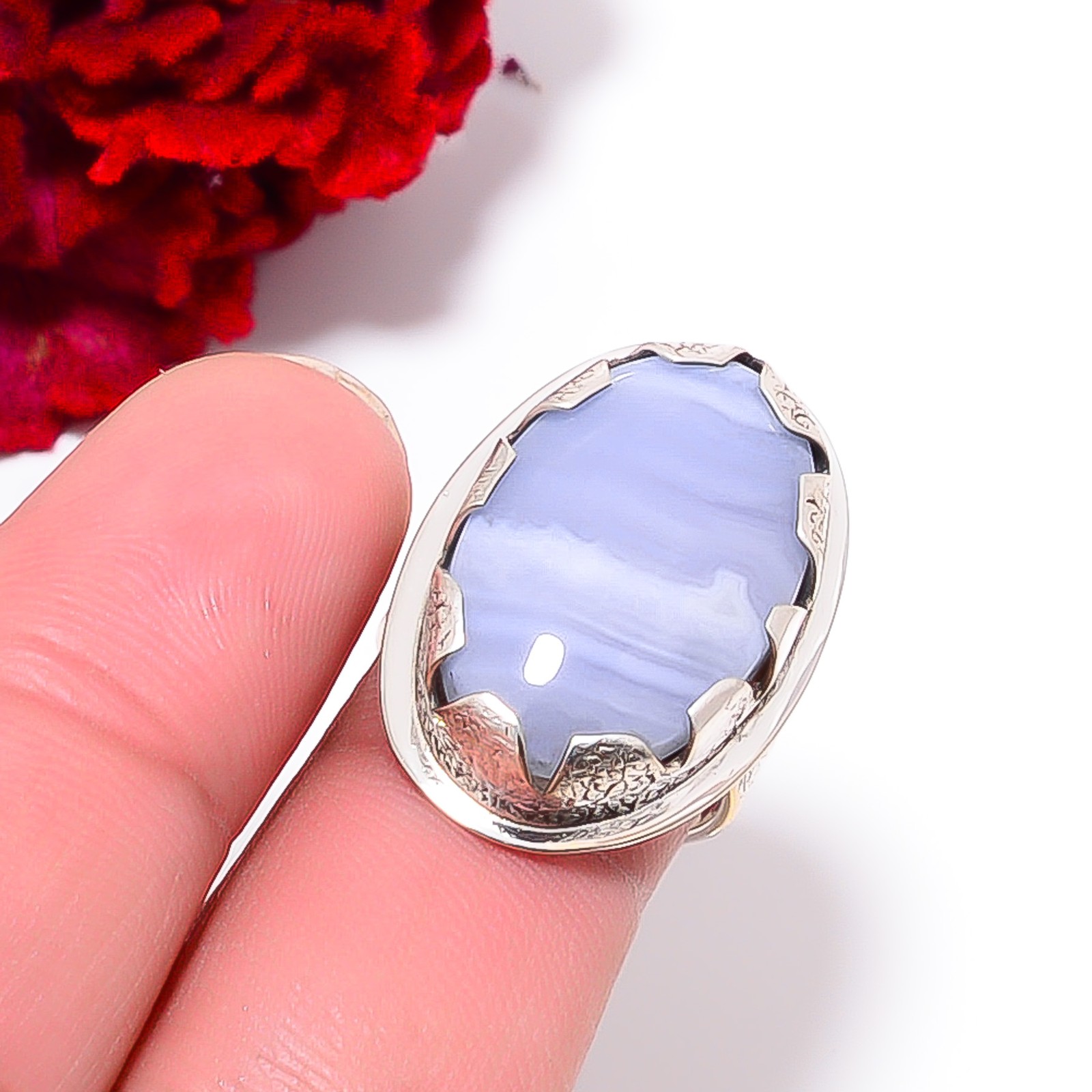 Blue Lace Agate – Namibia Designer Handmade 925 Sterling Silver Ring S.7 R97852