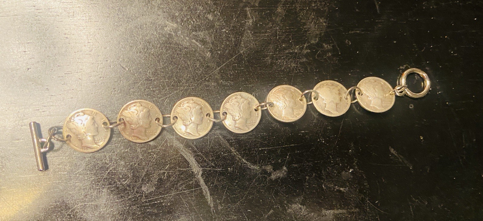Repousse Mercury Dime Coin-Bracelet 925 Silver