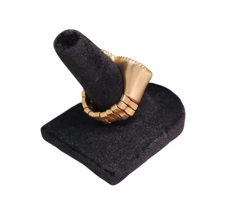 Estate Gold-Tone Black Enamel Multi-Color Glass Stone Heart Stretch Ring Size 7