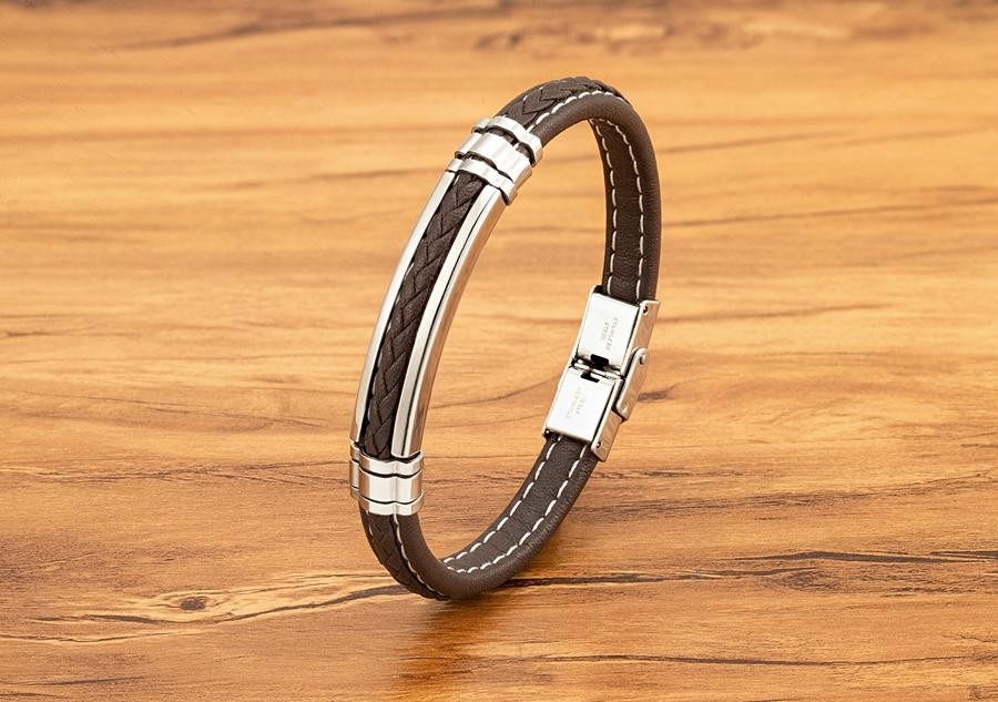 Men’s Woven Leather Stainless Steel Buckle Bracelet Fashion Bangle Daily Wear