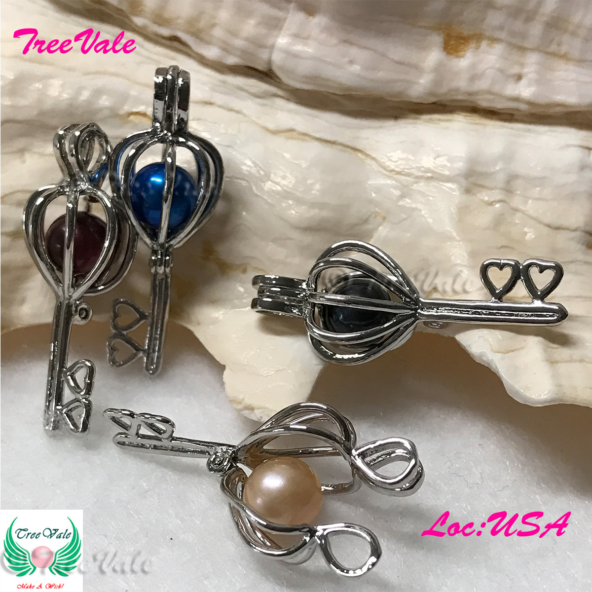 Sweet One Key – Silver Plated – Locket Pearl Cage Pendant – Hold 5mm – 8mm Pearl