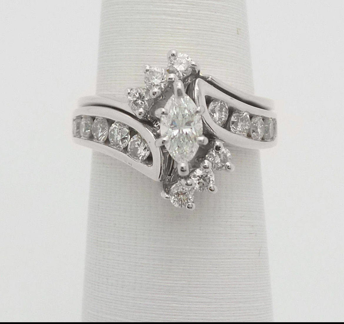 2 3/4ct Simulated Marquise Diamond Wedding Bridal Ring Set 14k White Gold Plated