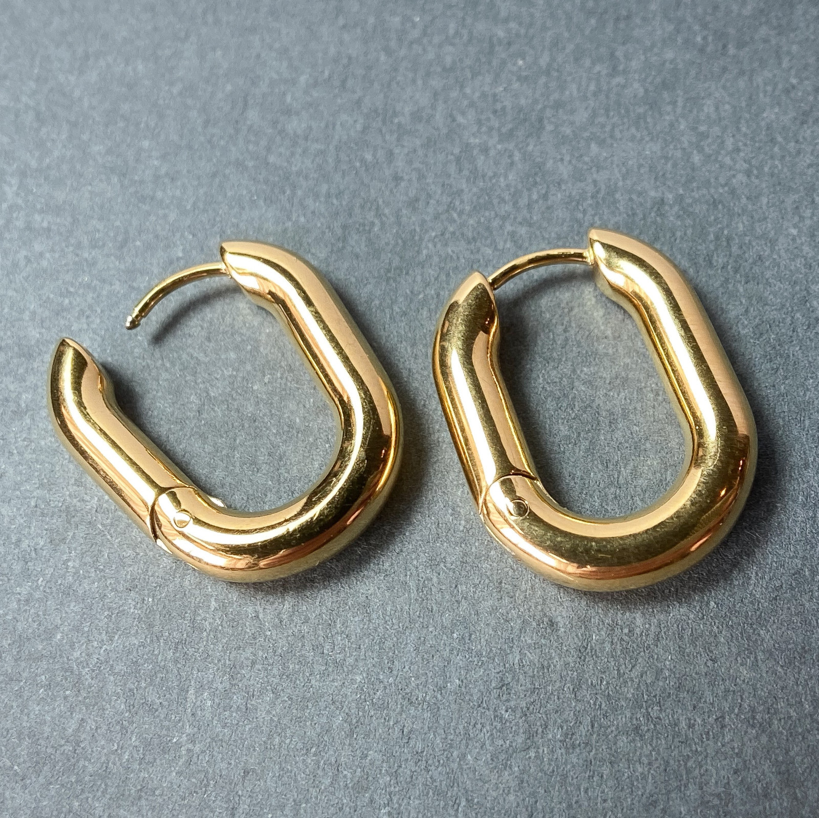 PAIR Rounded Rectangle Hinged Hoop Earrings 316L Stainless Steel 18g Hinge