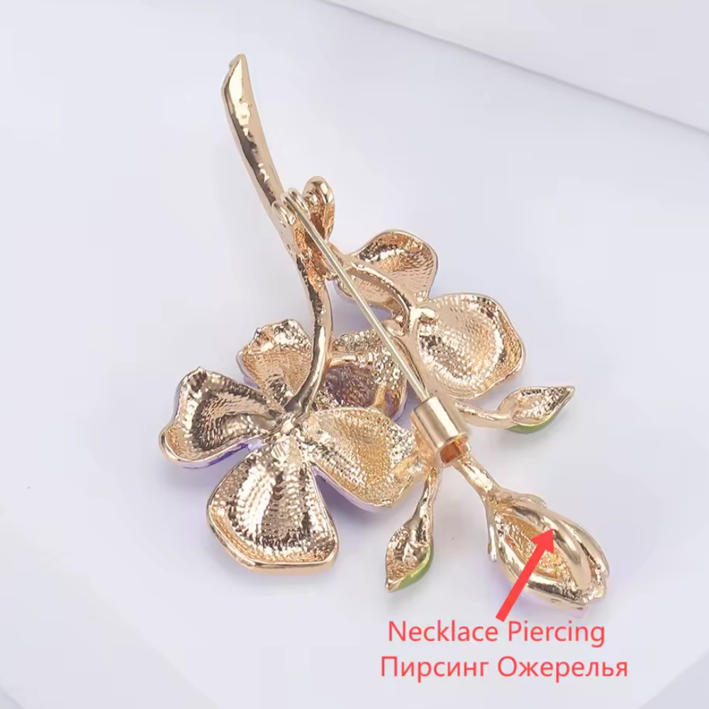 Blue Gold Enamel Rhinestone Flower Bouquet Brooch Floral Pin Summer Gift Jewelry