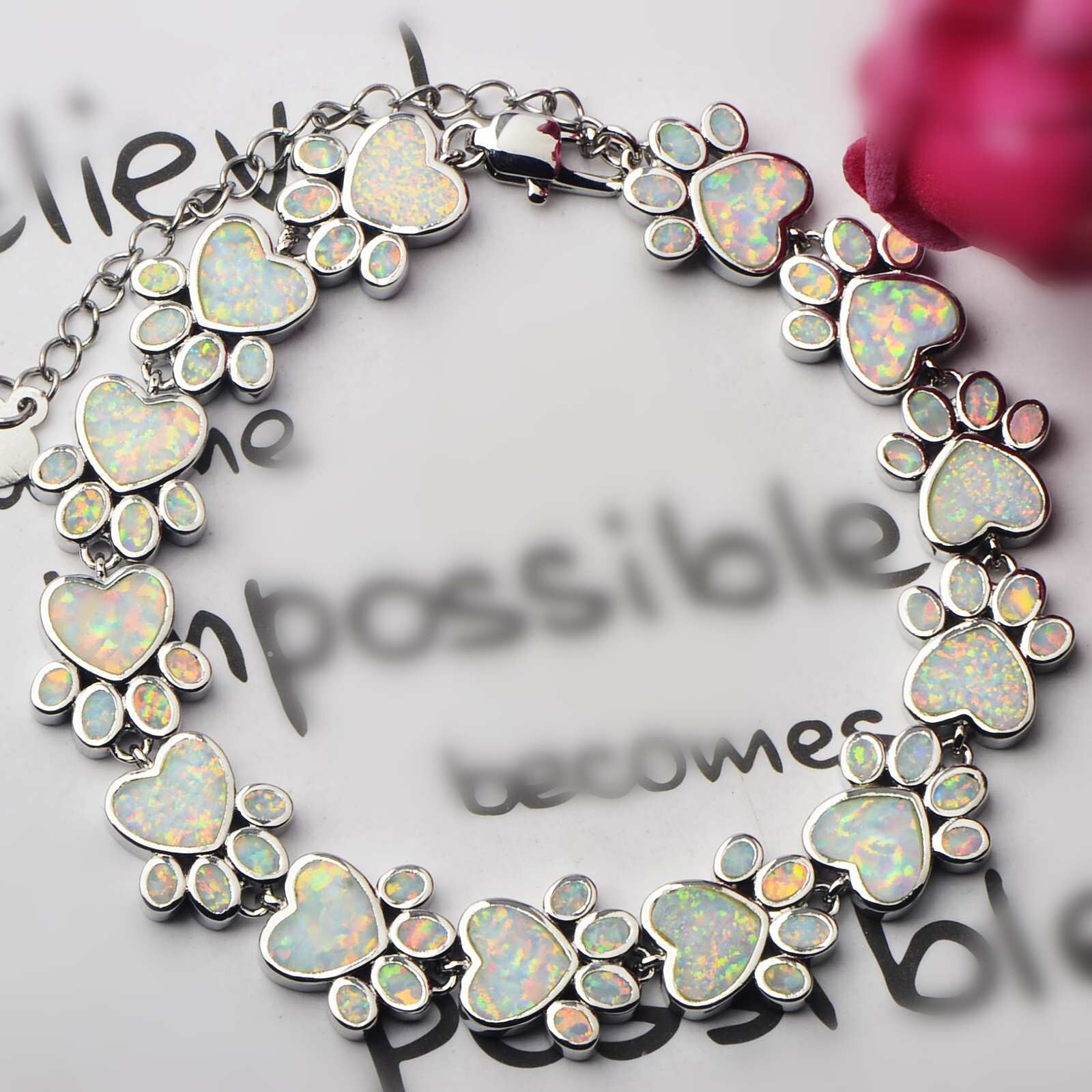 Hawaii White Opal Dog Paw Bracelet 925 Sterling Sliver Jewelry For Women Girls