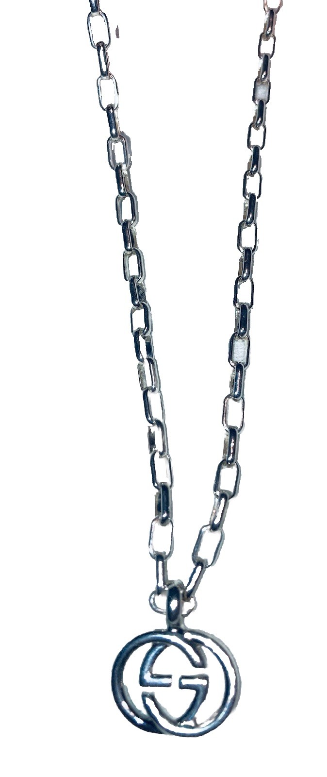 GUCCI Interlocking G Chain Necklace 925 Silver Authentic