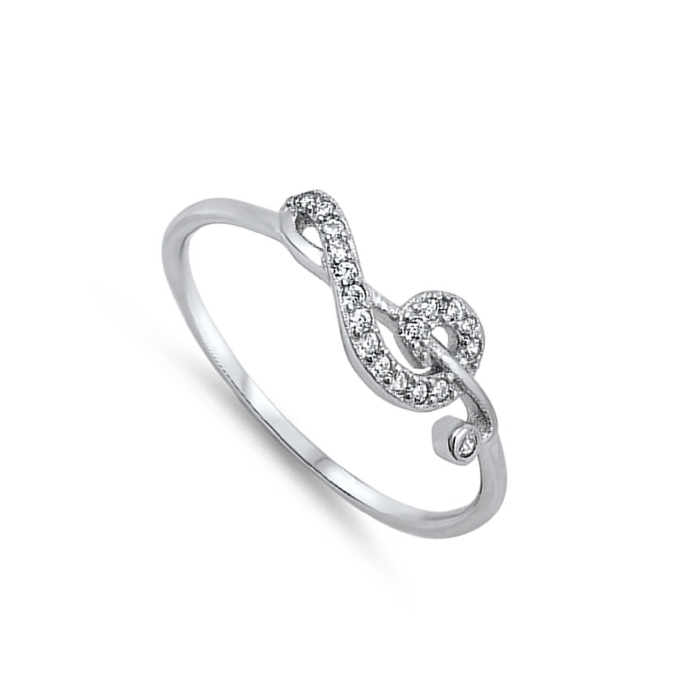 Sideways Clef Note Music Ring White CZ New .925 Sterling Silver Band Sizes 4-12