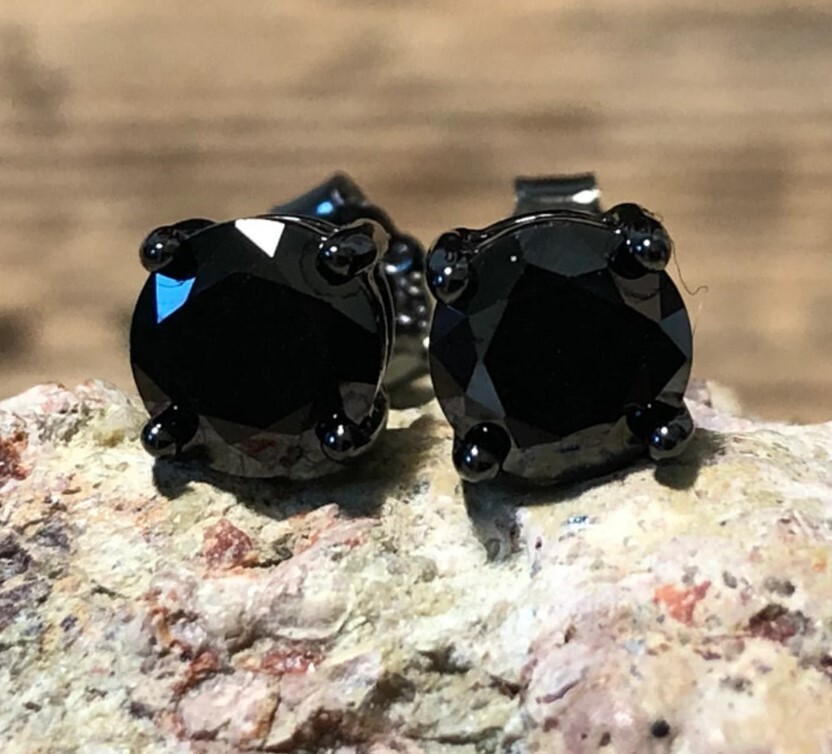 6mm Black Simulated Diamond Men’s Attractive Solitaire Stud Earring 925 Silver