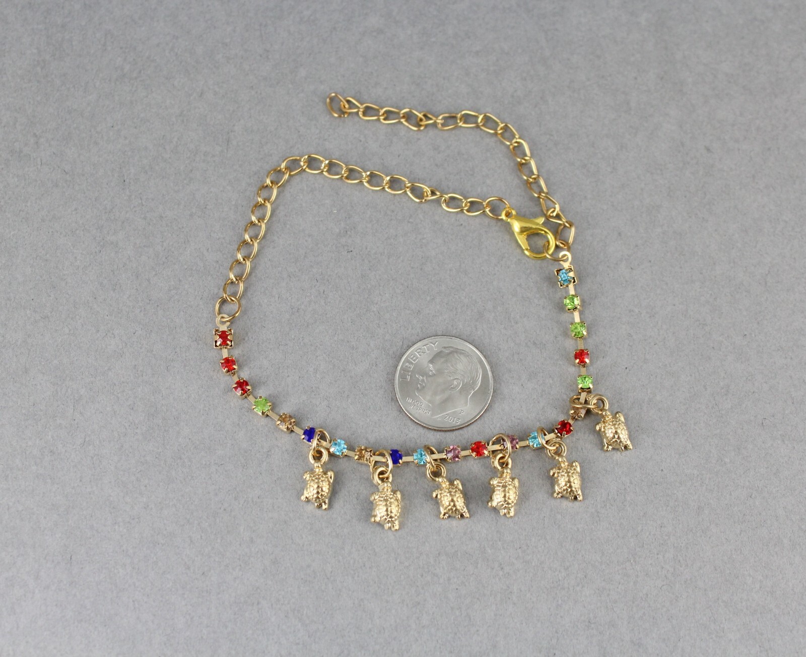 gold anklet turtle pendant charm dangle adjustable ankle bracelet 8-10″