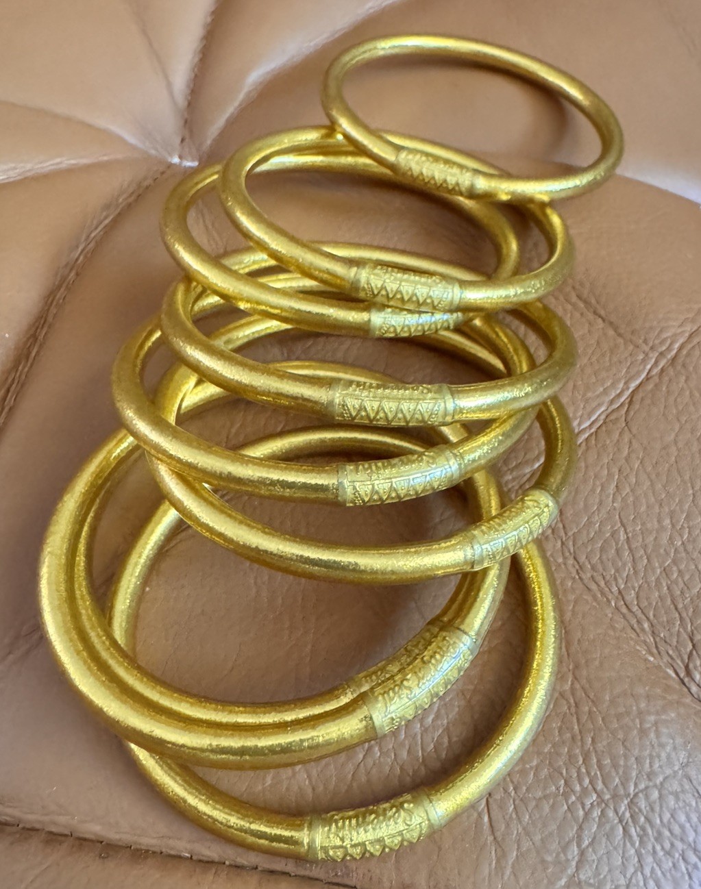 BUDHAGIRL Set of 9 Gold All Weather Bangles Size M gold Serenity Prayer