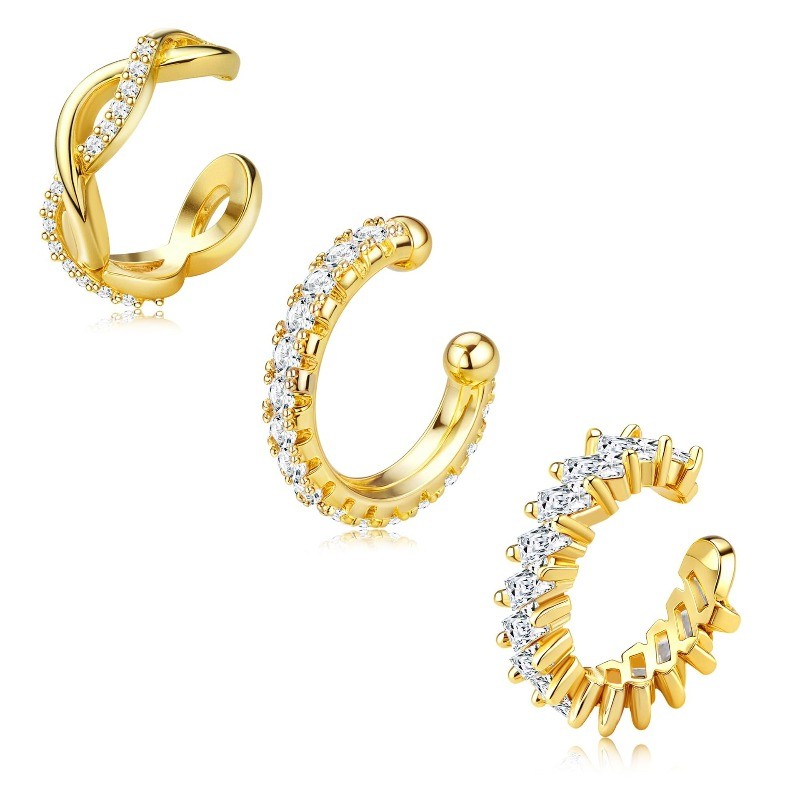 3pcs/set Women’s Fashion C-shaped Zircon Earrings Simple Ear Bone Clip