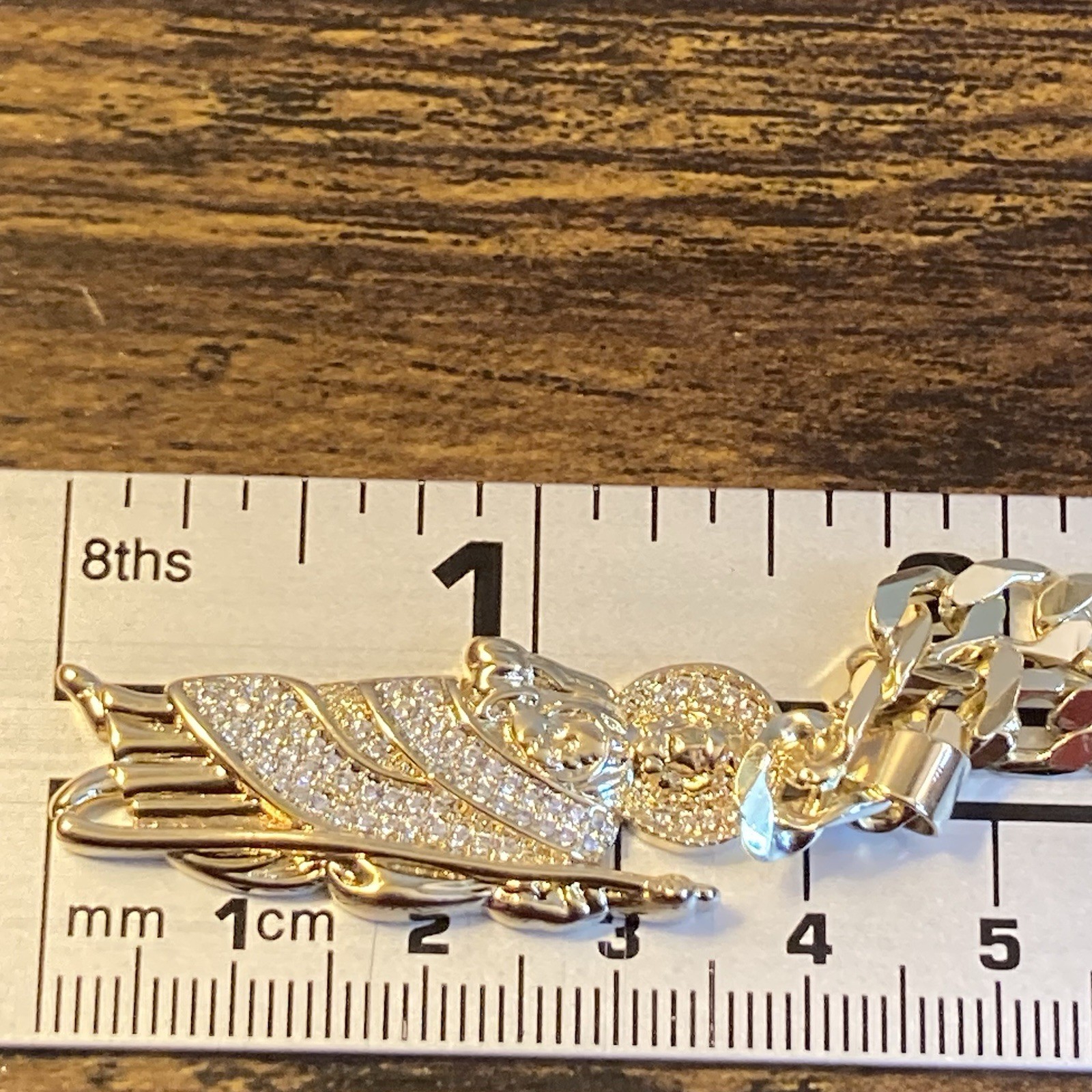 Saint Jude CZ Pendant Necklace Tantiue 23.5in 5mm Gold Tone Curb Link Chain