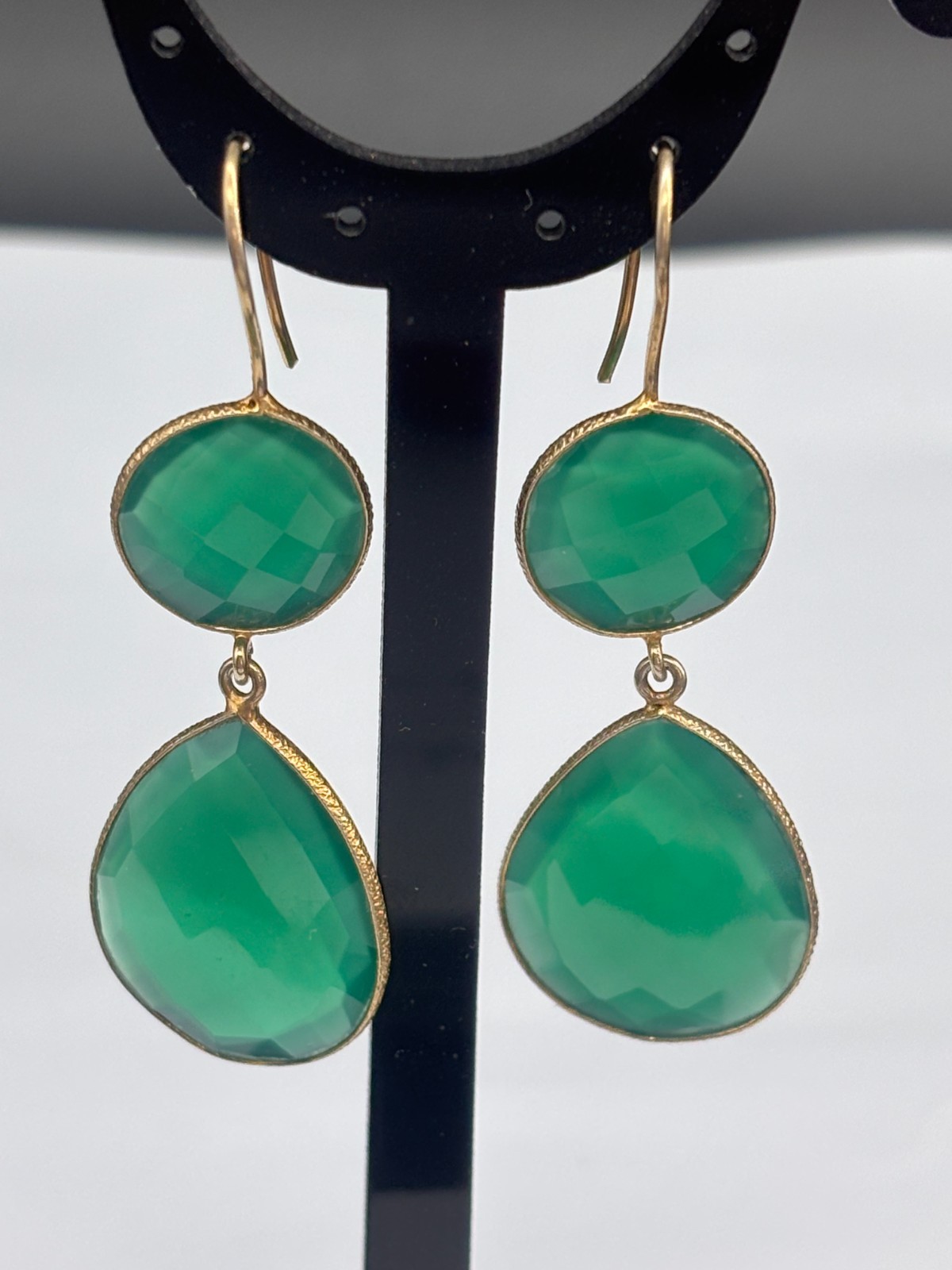Green Aventurine Type Stone Drop earrings 18 kt Yellow Gold Filled Setting