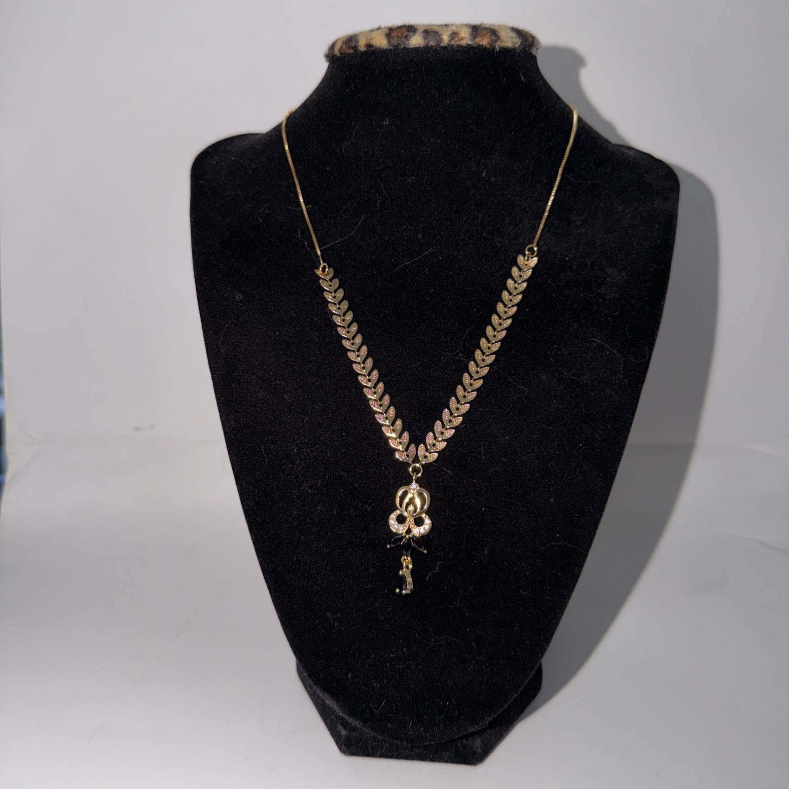 The Golden Leaf Gold Plated with Black and Crystal Rhinestones Necklace
