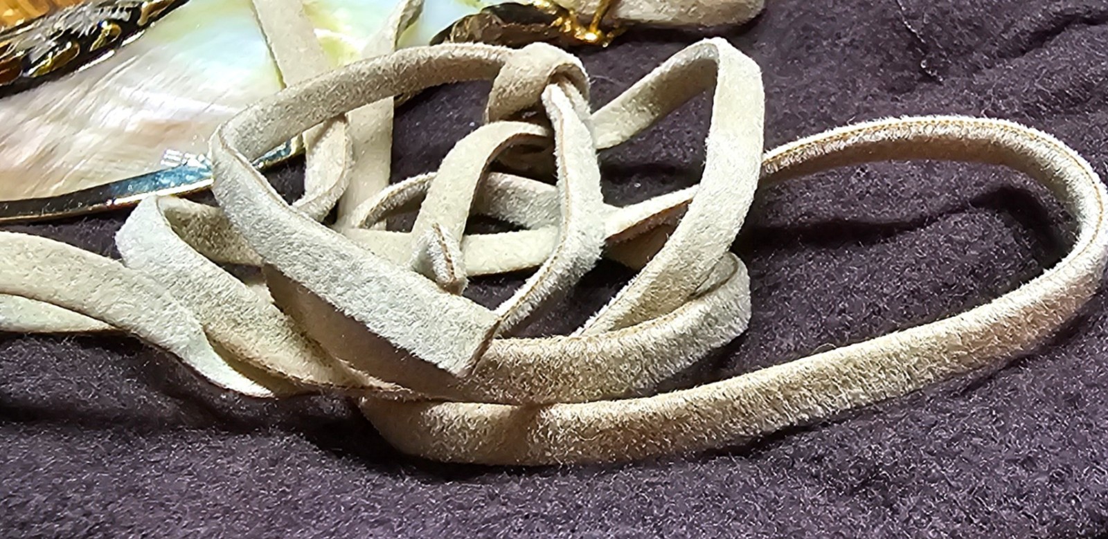 2 Large Mother of Pearl Seashell Necklaces w/Carved, Gilded & Stamped Components