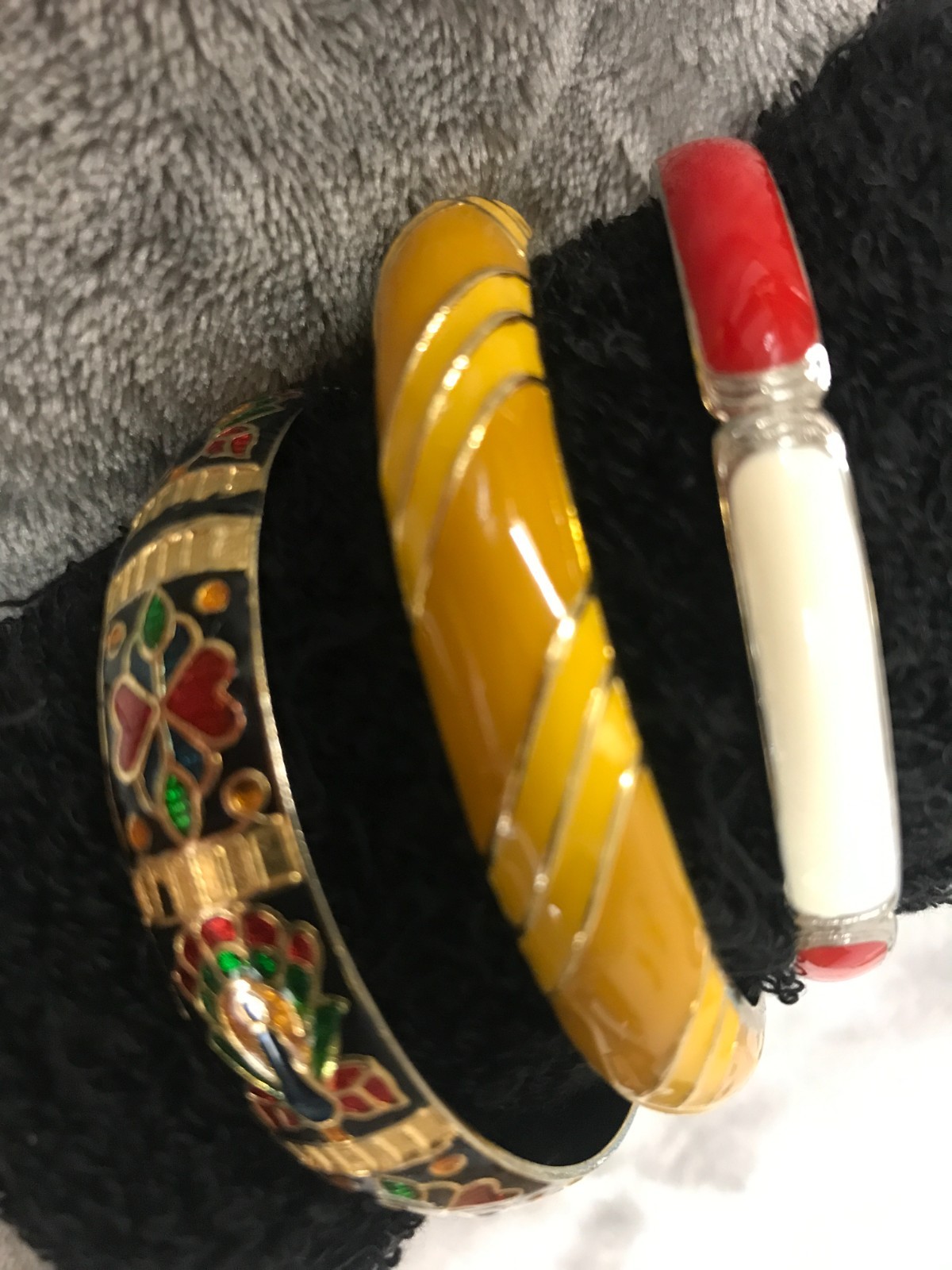 Lot Three SMALL Enamel Bangle Bracelets 2 3/8 inch diameter. Yellow One J. Crew