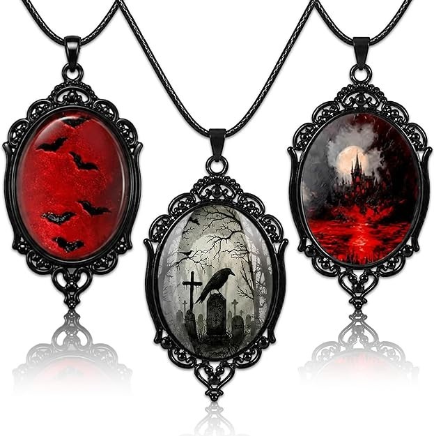 3PCS Halloween Gothic Raven Bat Vampire Necklace for Women Witch Jewelry