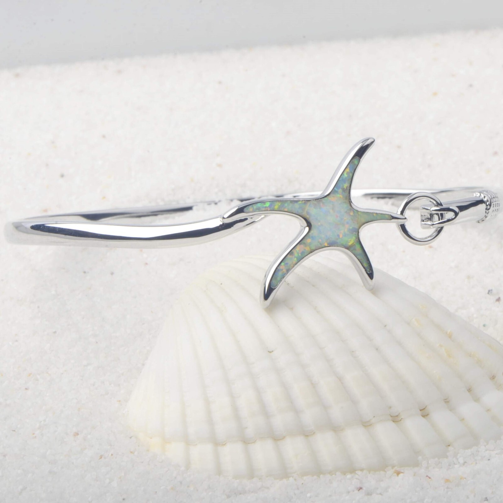 Hawaii White Opal Starfish Cuff Bangles 925 Sterling Sliver Jewelry For Women