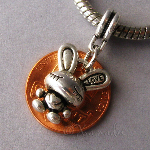 1PC Love Bunny Rabbit Hanging Charm For All European Style Charm Bracelets