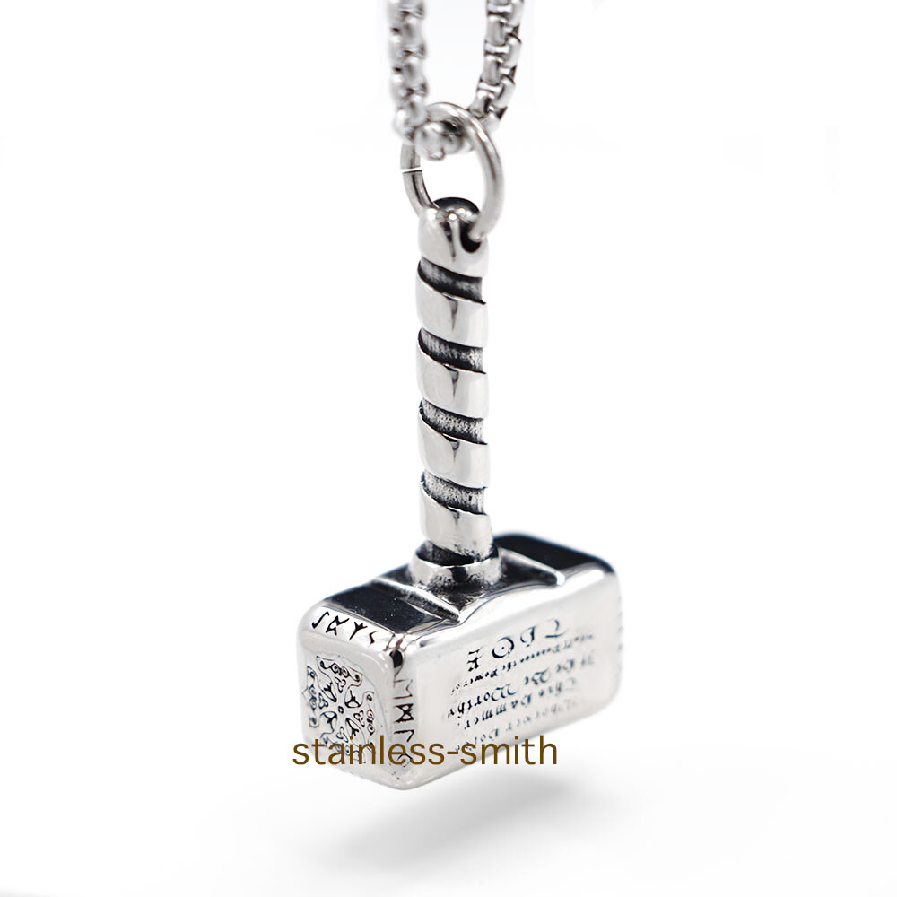 Stainless Steel Nordic Viking Men’s Thors Hammer Mjolnir Pendant Necklace Chain