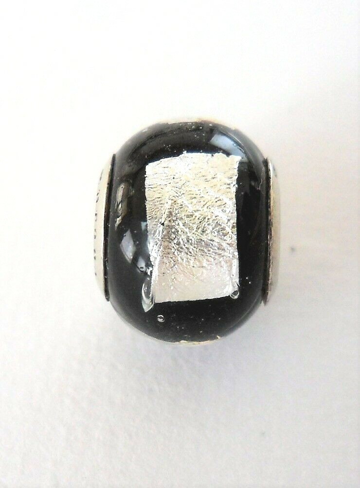 Murano Silver 925 Italy European Charms Black & Black with Silver Foil Set of 3